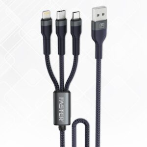 Quick Charge Denim Braided 3-in-1 Data Cable For Iphone - Android - Type-c