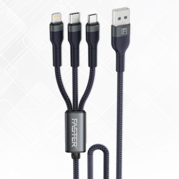 Quick Charge Denim Braided 3-In-1 Data Cable For Iphone - Android - Type-C