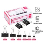 Deli Black Binder Clips - 12Pcs