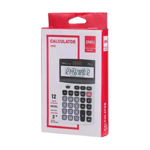 Deli Smart Desktop Calculator 1222 – Metal Body, Dual Power, 12-Digit Display - Image 12