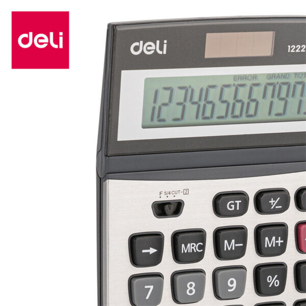 Deli Smart Desktop Calculator 1222 – Metal Body, Dual Power, 12-Digit Display - Image 8