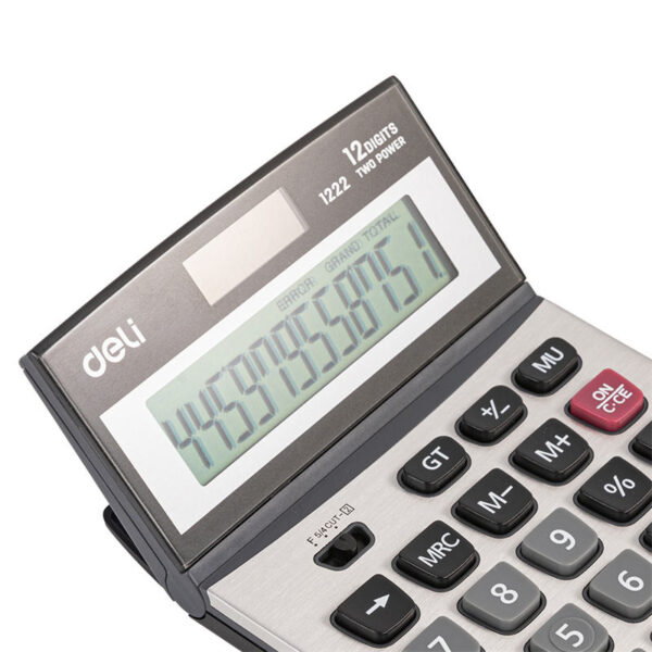 Deli Smart Desktop Calculator 1222 – Metal Body, Dual Power, 12-Digit Display - Image 7