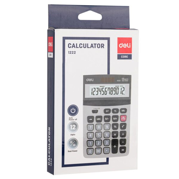 Deli Smart Desktop Calculator 1222 – Metal Body, Dual Power, 12-Digit Display - Image 4