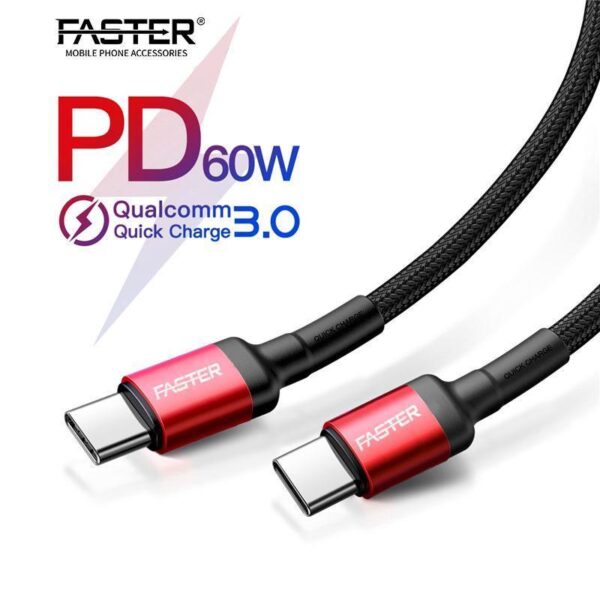 Faster Nylon Braided 60W Type-C To Type-C Cable