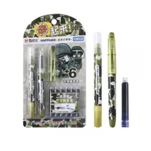 Camouflage Cartridge Fountain Pen With Ink Remover And 6 Blue Refills