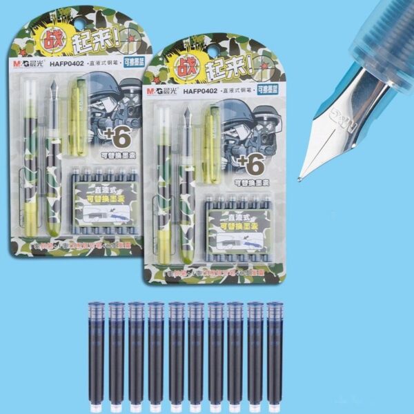 Camouflage Cartridge Fountain Pen With Ink Remover And 6 Blue Refills