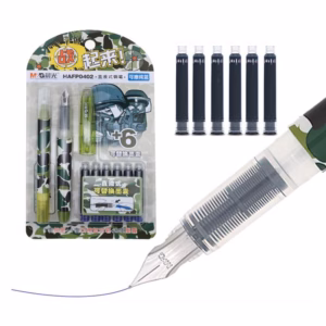 Camouflage Cartridge Fountain Pen With Ink Remover And 6 Blue Refills