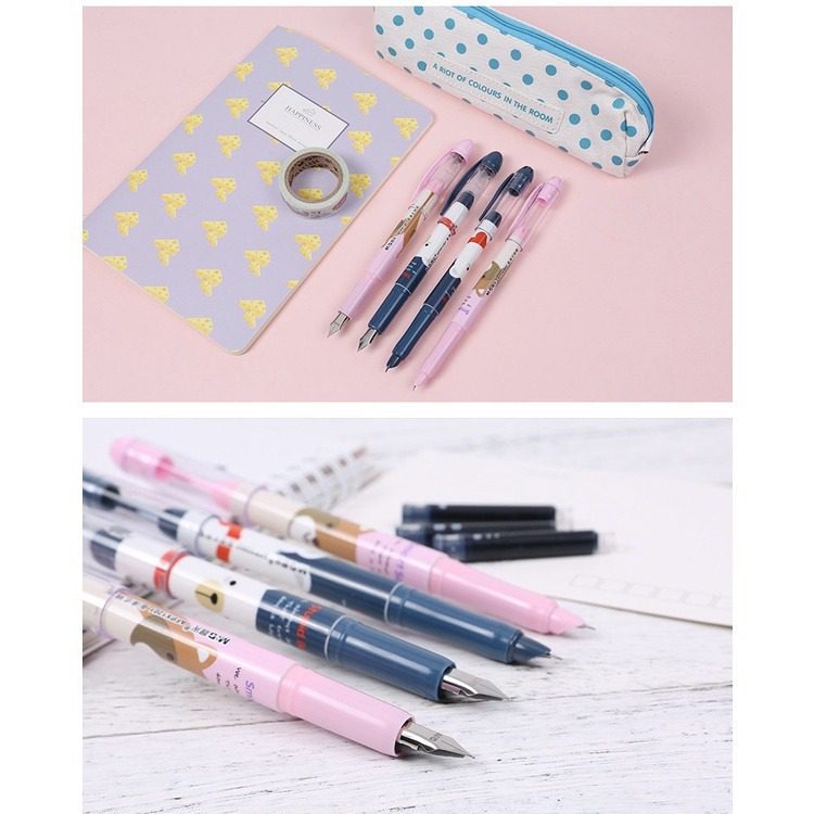 M&Amp;G Teddy Bear &Amp; Smart Squirrel Cartridge Fountain Pen Set With 6 Blue Refills