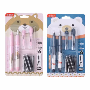 M&g Teddy Bear & Smart Squirrel Cartridge Fountain Pen Set With 6 Blue Refills
