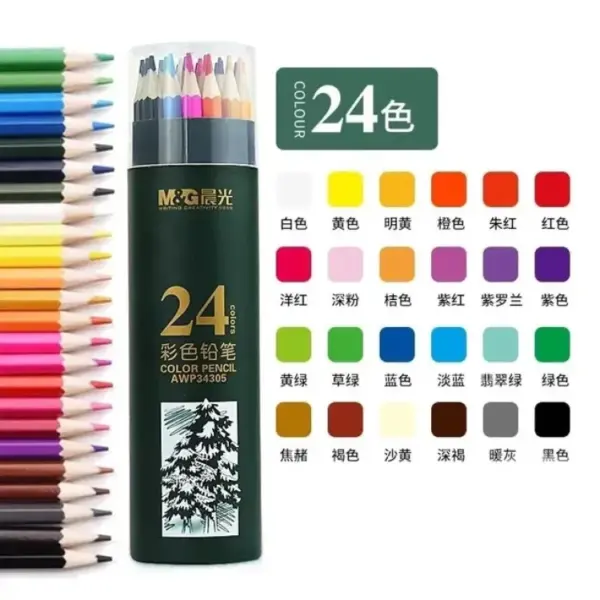 M&Amp;G High-Quality Wooden Color Pencils - Hexagonal - Pre-Sharpened - Pack Of 24