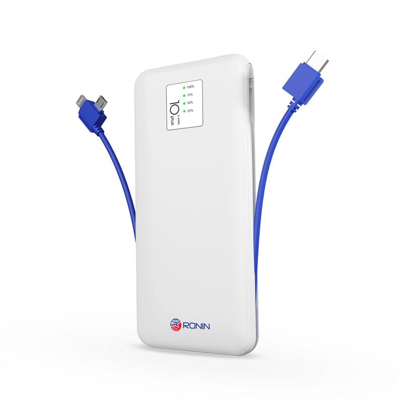Ronin Power Bank 10000Mah Built-In Cables