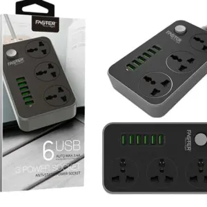 Faster Power Socket & 6 USB Auto Max 3.4A