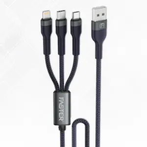 Faster Quick Charge Denim Braided 3-in-1 Data Cable for iPhone - Android - Type-C