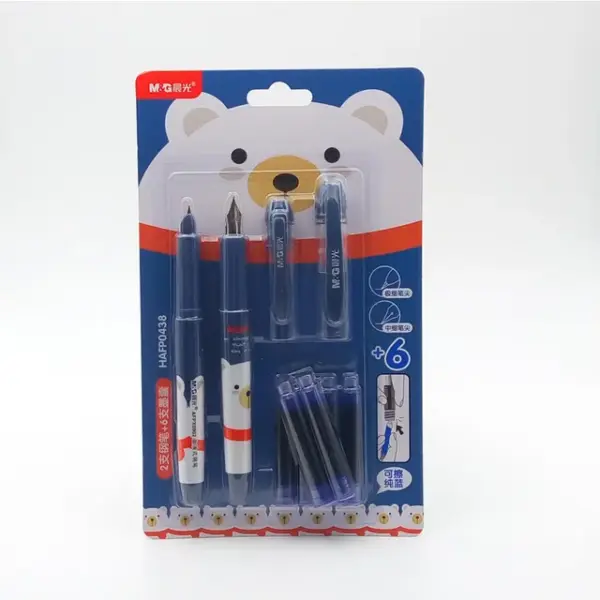 M&Amp;G Teddy Bear &Amp; Smart Squirrel Cartridge Fountain Pen Set With 6 Blue Refills - Blue
