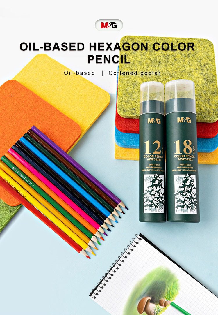 M&Amp;G High-Quality Wooden Color Pencils - Hexagonal - Pre-Sharpened - Pack Of 12