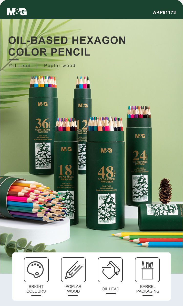 M&Amp;G High-Quality Wooden Color Pencils - Hexagonal - Pre-Sharpened - Pack Of 12