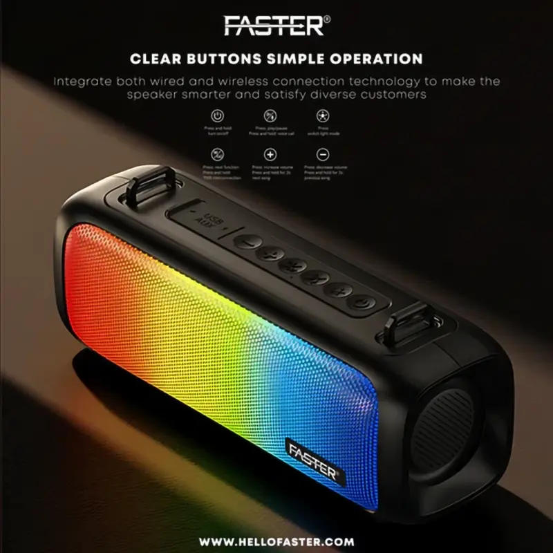 Faster Echo Go 3 Portable Wireless Bluetooth Speaker With Mic And Rgb Lights