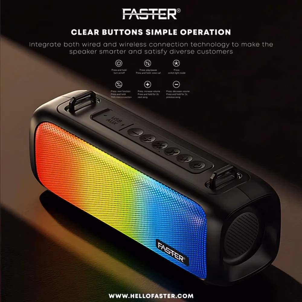 Faster Echo Go 3 Portable Wireless Bluetooth Speaker With Mic And Rgb Lights 1 Faster Echo Go 3 Portable Wireless Bluetooth Speaker With Mic And Rgb Lights