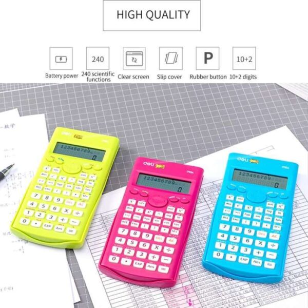 Deli Scientific Calculator 1710A – Dual Power, 240 Functions, 10+2 Digits Display, Multicolor - Image 4