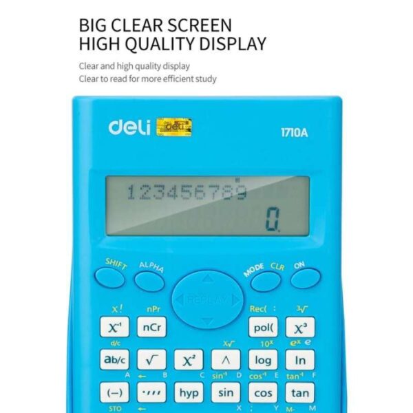 Deli Scientific Calculator 1710A – Dual Power, 240 Functions, 10+2 Digits Display, Multicolor - Image 2