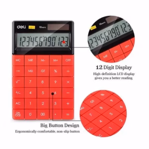 Deli Touch Series Calculator E1589 – Acrylic Soft Surface, Dual Power, Multi-Color Options