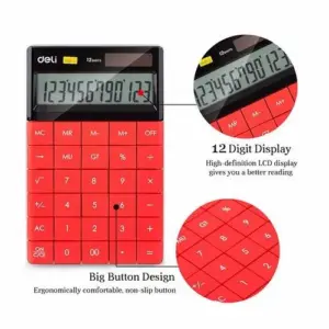 Deli Touch Series Calculator E1589 – Acrylic Soft Surface, Dual Power, Multi-Color Options