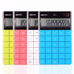 Deli Touch Series Calculator E1589 – Acrylic Soft Surface, Dual Power, Multi-Color Options