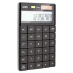 Deli Touch Series Calculator E1589P – Acrylic Soft Surface, Dual Power, Black
