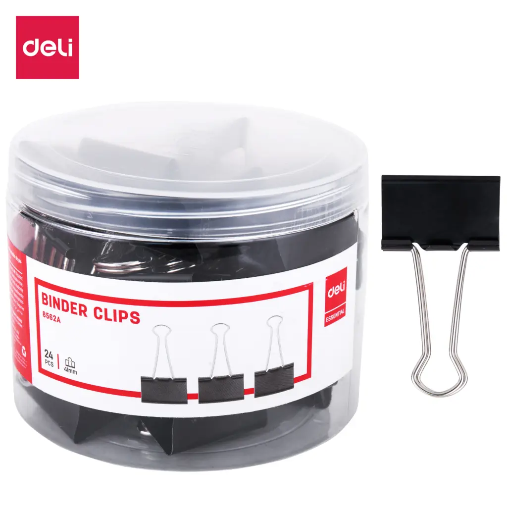 Deli Black Binder Clips – E8562A – 41Mm – 24Pcs