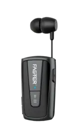 Faster Wireless Bluetooth Stereo Headset - R-12 Pro - Retractable Clip-on Earbuds