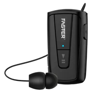 Faster Wireless Bluetooth Stereo Headset - R-12 Pro - Retractable Clip-on Earbuds