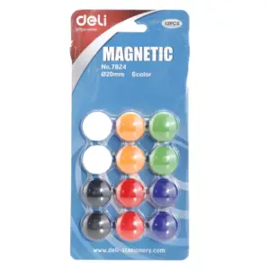 Deli Whiteboard Magnets E7824 - 12 Magnets – 20 mm - 6 Colors